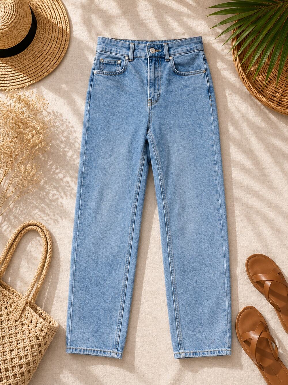 RAGGED Jeans High Rise Straight Leg Jeans Light Wash Streetwear Minimalist SZ 26